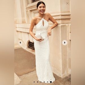 David’s bridal 
DB STUDIO

halter keyhole lace dress with lace-up back